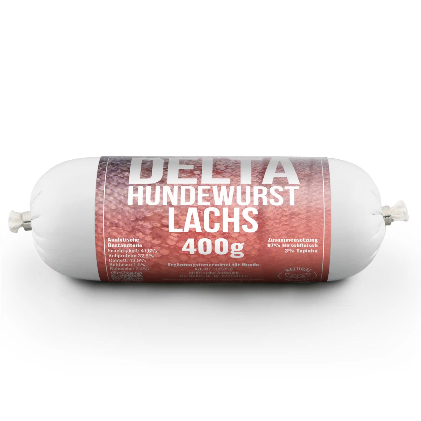 Delta Hundewurst Lachs – schnittfeste Fischwurst für Hunde mit 100 % Lachs (400g)