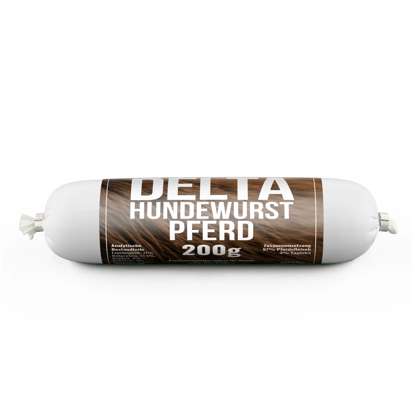 Delta Hundewurst Pferd – hypoallergene Fleischwurst aus 100 % Pferdefleisch für Hunde (200g)