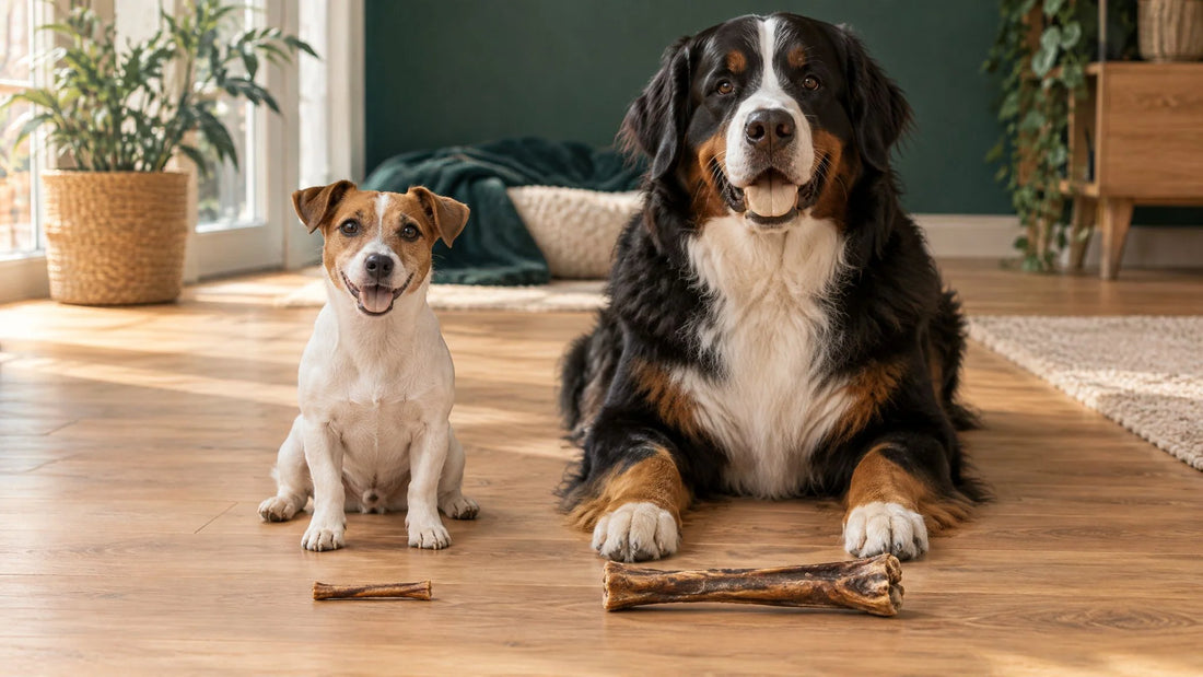 Kleiner und großer Hund mit Kauartikeln in passender Größe – Kauartikel Größe Hund richtig wählen