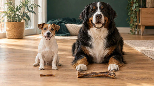 Kleiner und großer Hund mit Kauartikeln in passender Größe – Kauartikel Größe Hund richtig wählen