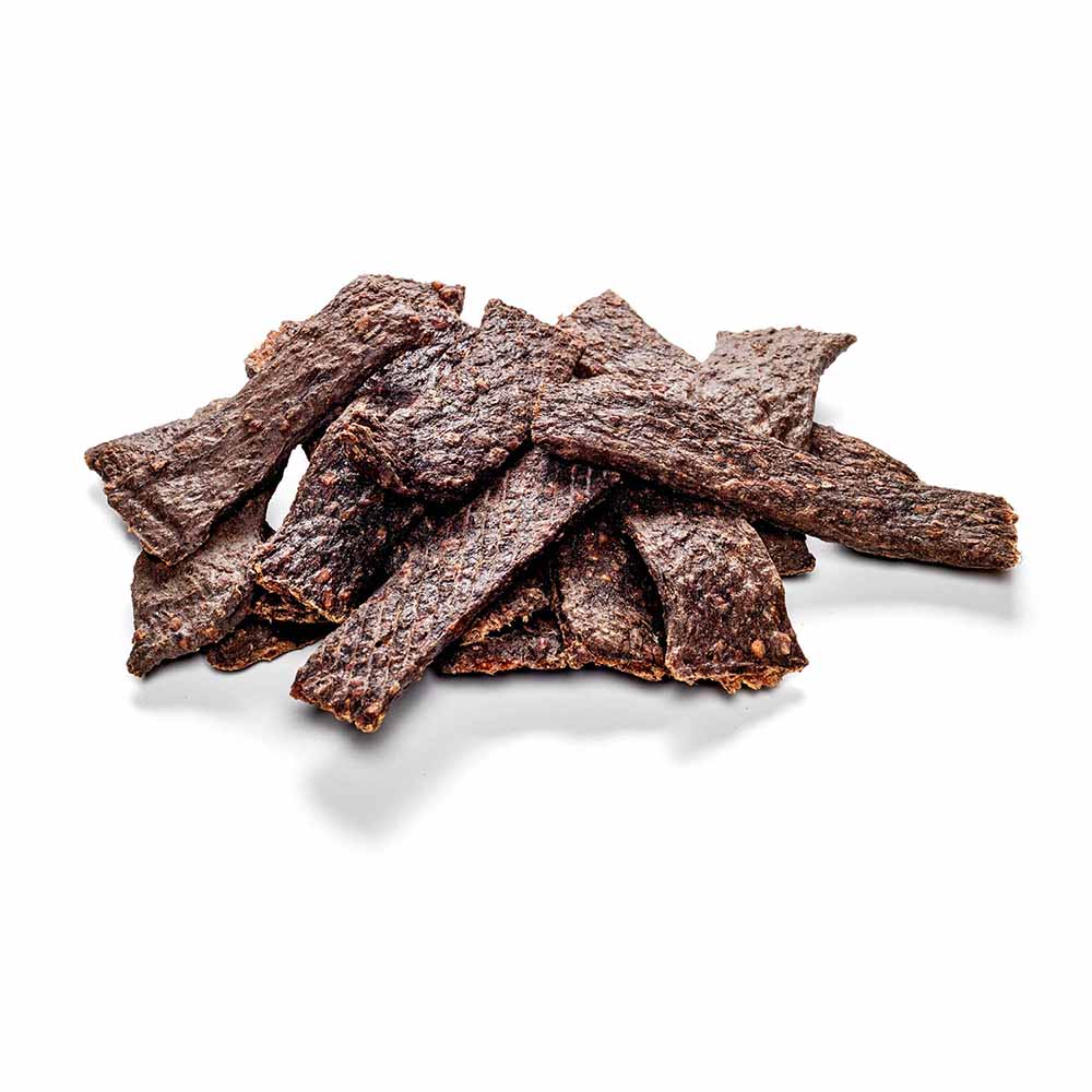 Hühner-Fleischstreifen Freisteller: getrocknete Streifen aus 100 % Hühnchenfleisch, 10–16 cm lang