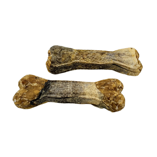 Kauknochen mit Dorsch für Hunde – 12 cm Kauknochen aus Rinderhaut mit Dorschhaut